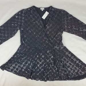 Avenue Sequin Wrap Blouse - Black Sz. 14/16